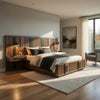 Reon Queen Wall Panel Storage Bed Set with Nightstands, Ash Brown Wood
