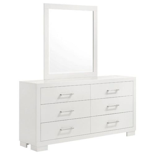 Bela Wide Dresser with Mirror and 6 Drawers | Snow White Wood