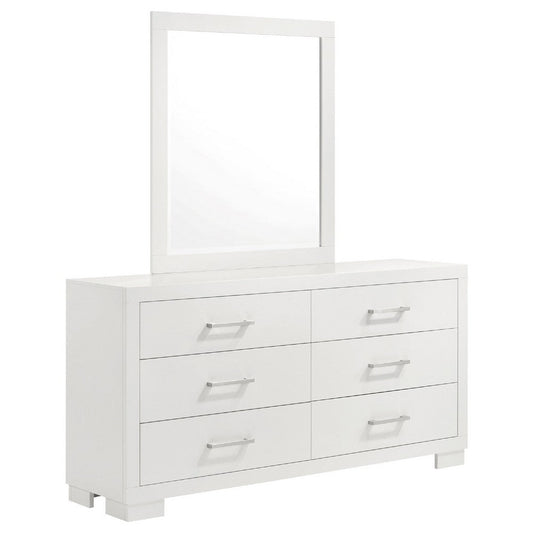 Bela Wide Dresser with Mirror and 6 Drawers | Snow White Wood