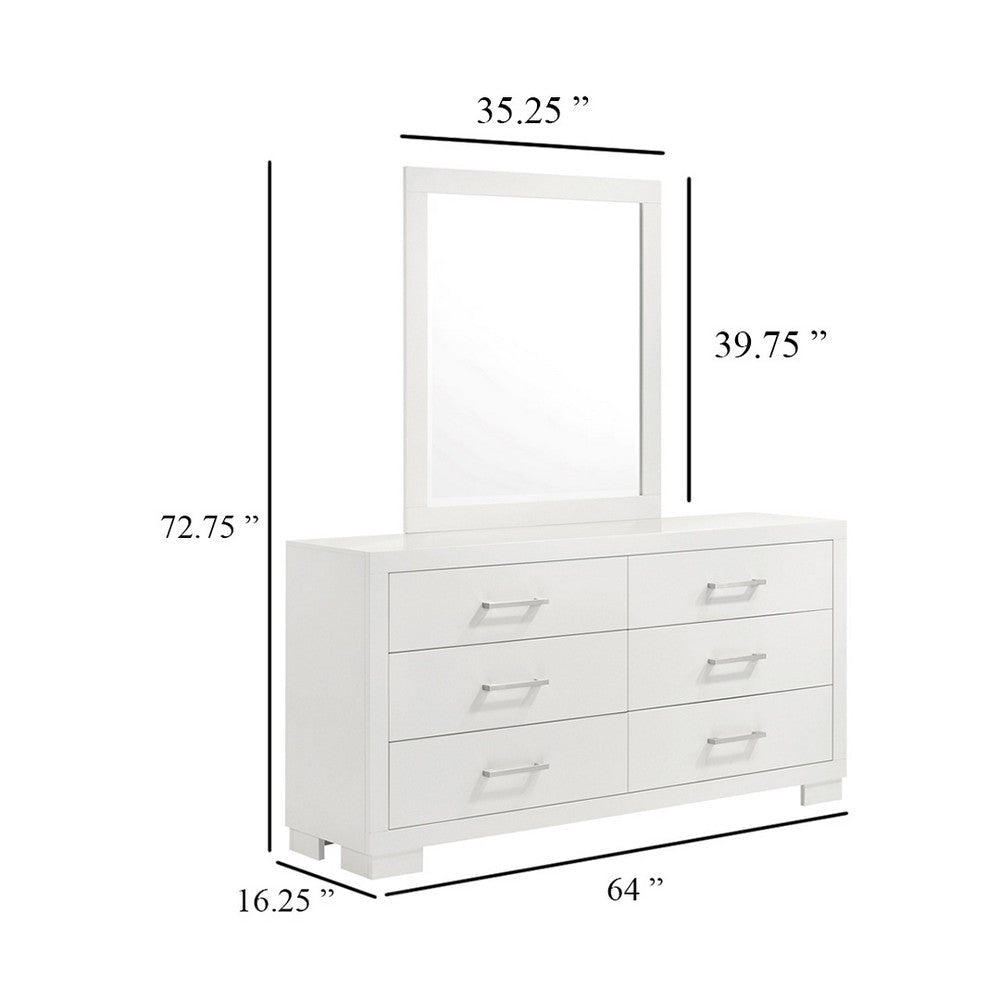 Bela Wide Dresser with Mirror and 6 Drawers | Snow White Wood BM339980