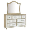 Lino Wide Dresser with Rivet Trim Mirror | Ivory Button Tufted Velvet