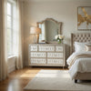 Lino Wide Dresser with Rivet Trim Mirror | Ivory Button Tufted Velvet