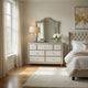 Lino Wide Dresser with Rivet Trim Mirror | Ivory Button Tufted Velvet