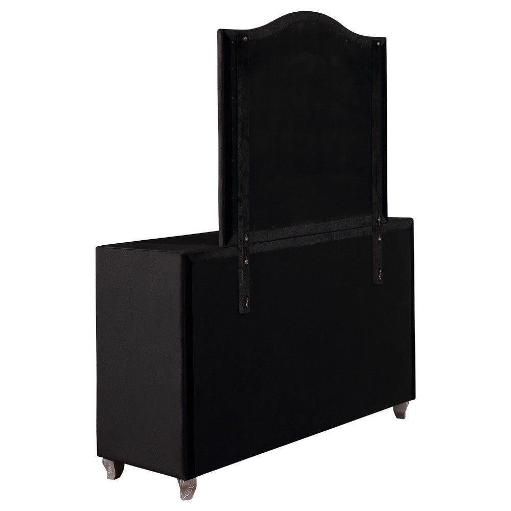 Leine Wide Dresser and Mirror | 7 Drawer | Crystal Black Tufted Velvet BM339983