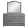Leine Wide Dresser with Mirror and 7 Drawers | Gray Tufted Velvet BM339984