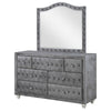 Leine Wide Dresser with Mirror and 7 Drawers | Gray Tufted Velvet BM339984