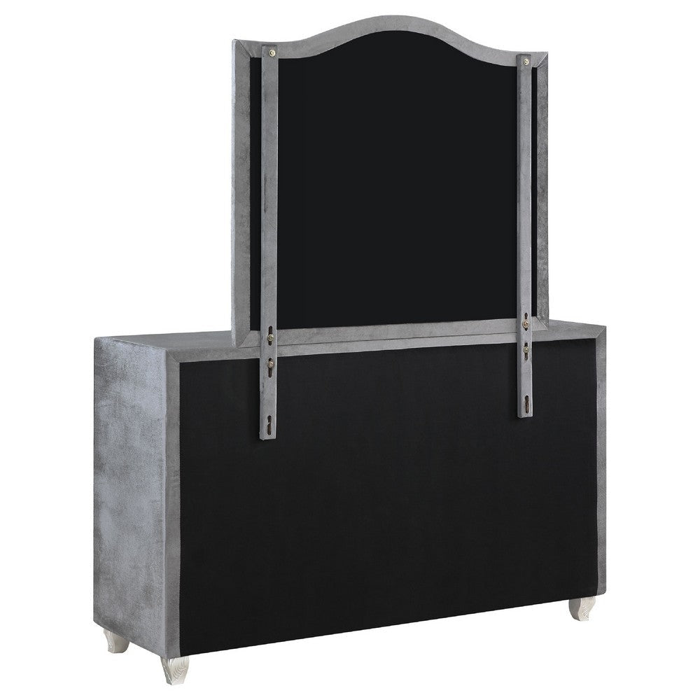 Leine Wide Dresser with Mirror and 7 Drawers | Gray Tufted Velvet BM339984