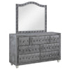Leine Wide Dresser with Mirror and 7 Drawers | Gray Tufted Velvet