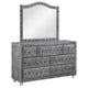 Leine Wide Dresser with Mirror and 7 Drawers | Gray Tufted Velvet