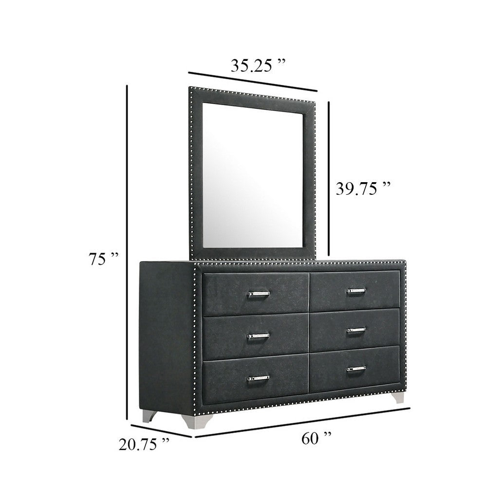 Giya Wide Dresser with Rectangular Rivet Trim Mirror | Gray Velvet BM339985