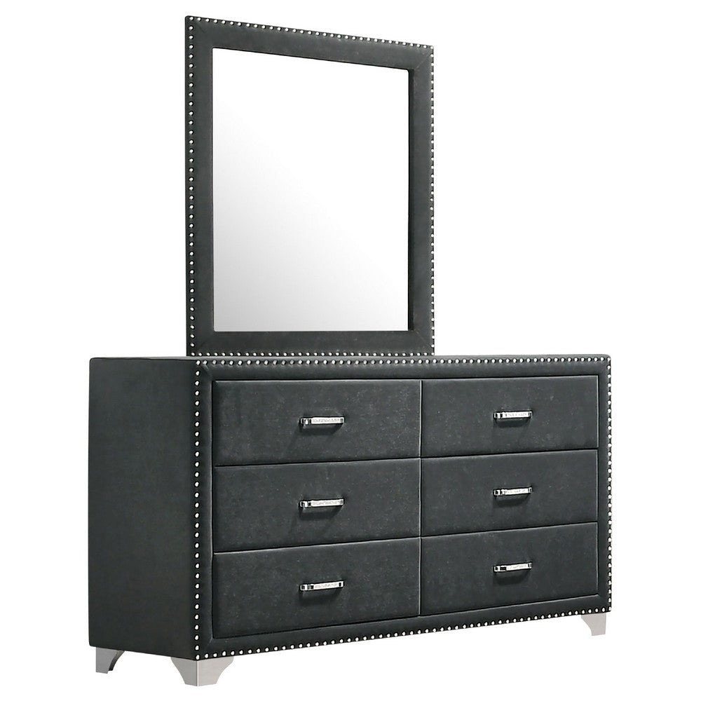 Giya Wide Dresser with Rectangular Rivet Trim Mirror | Gray Velvet