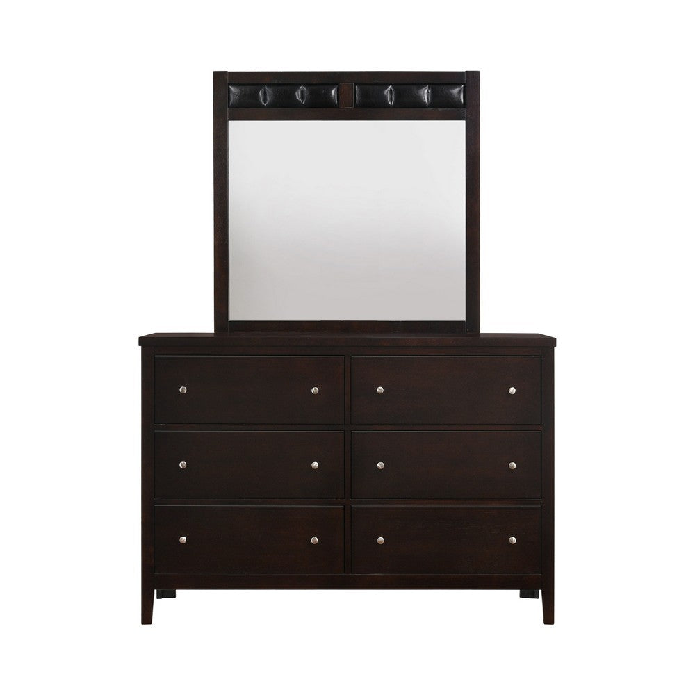 Con Wide Dresser with Wide Top Mirror | 6 Drawers | Brown Wood BM339987