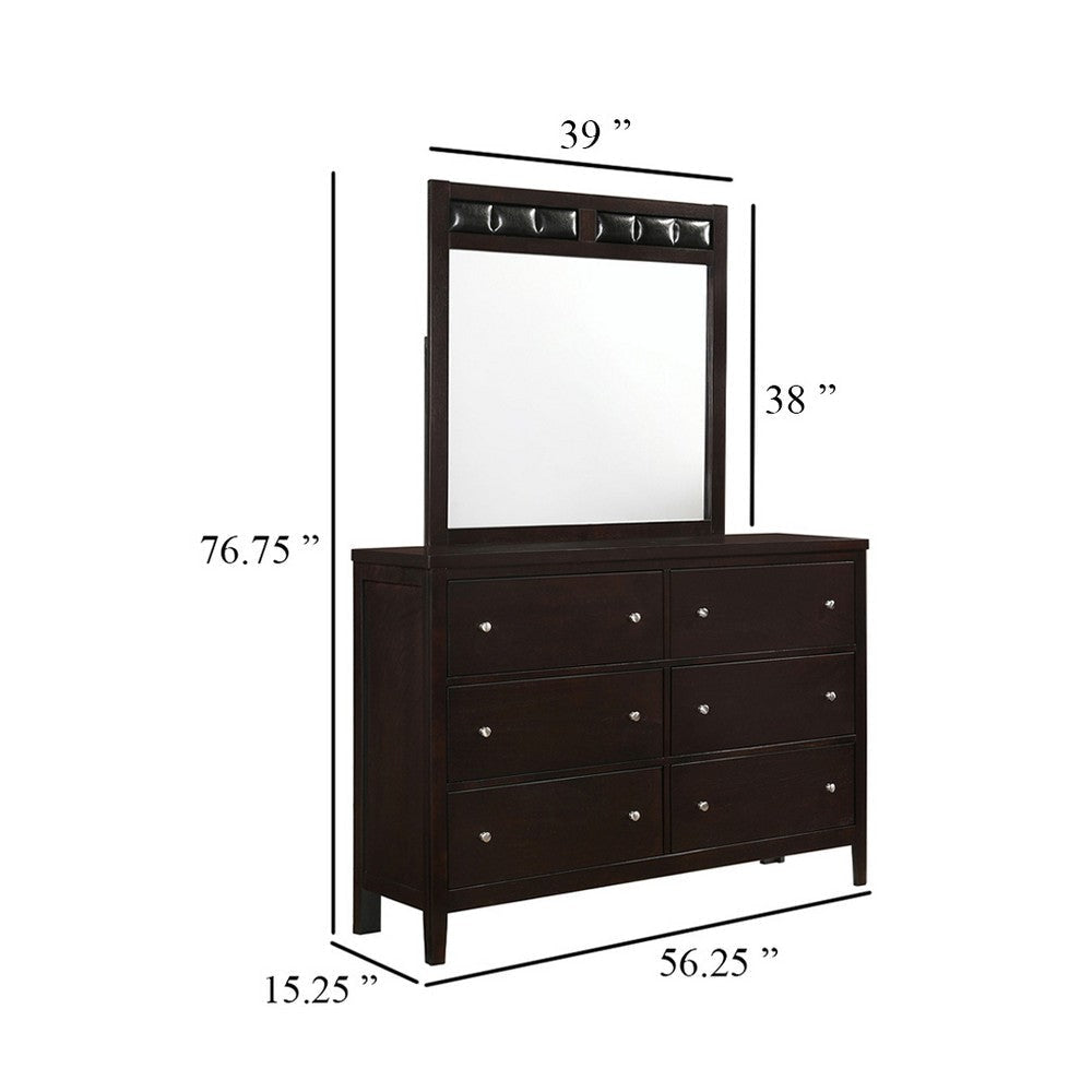 Con Wide Dresser with Wide Top Mirror | 6 Drawers | Brown Wood BM339987