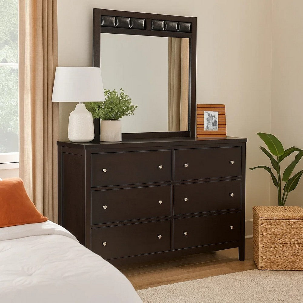 Con Wide Dresser with Wide Top Mirror | 6 Drawers | Brown Wood