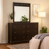 Con Wide Dresser with Wide Top Mirror | 6 Drawers | Brown Wood
