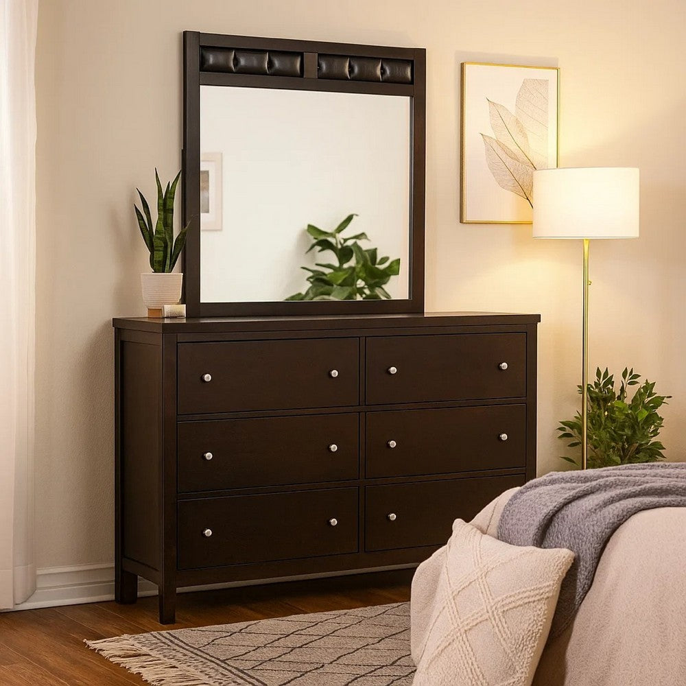 Con Wide Dresser with Wide Top Mirror | 6 Drawers | Brown Wood