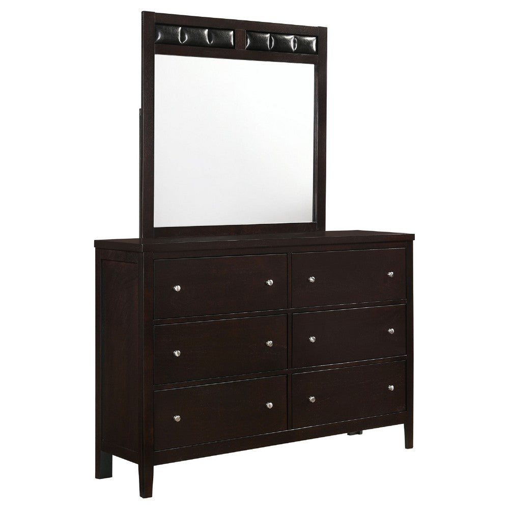 Con Wide Dresser with Wide Top Mirror | 6 Drawers | Brown Wood