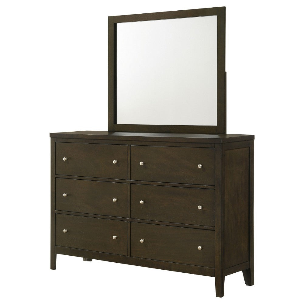 Wlly Wide Dresser with Matching Mirror | 6 Drawers | Dark Brown Wood BM339988