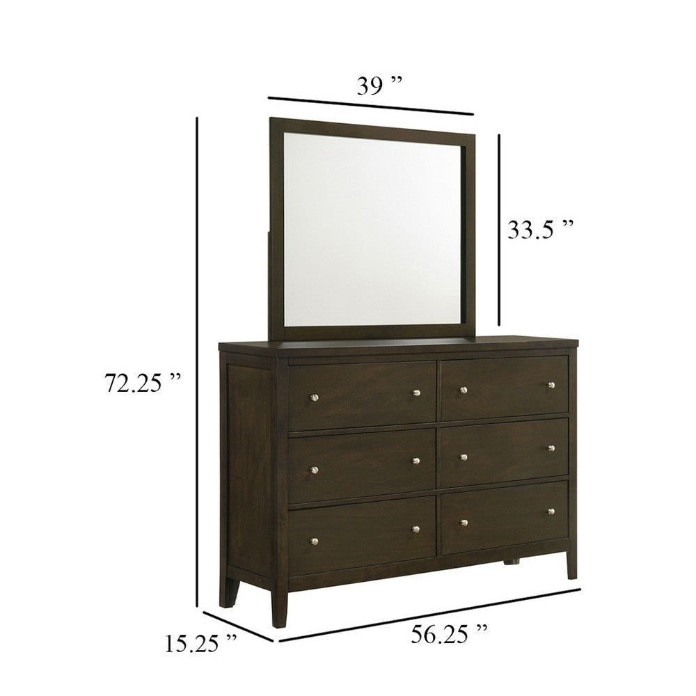 Wlly Wide Dresser with Matching Mirror | 6 Drawers | Dark Brown Wood BM339988