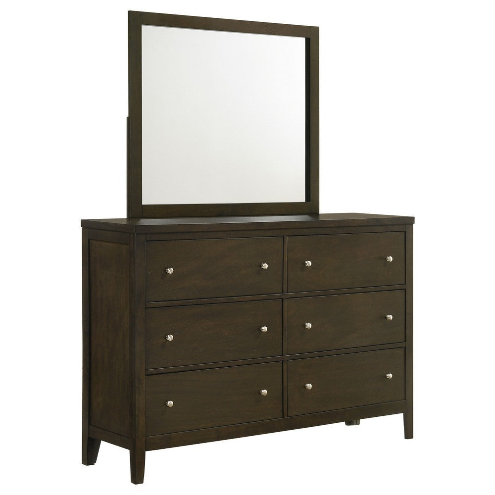 Wlly Wide Dresser with Matching Mirror | 6 Drawers | Dark Brown Wood