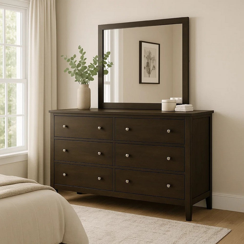 Wlly Wide Dresser with Matching Mirror | 6 Drawers | Dark Brown Wood BM339988