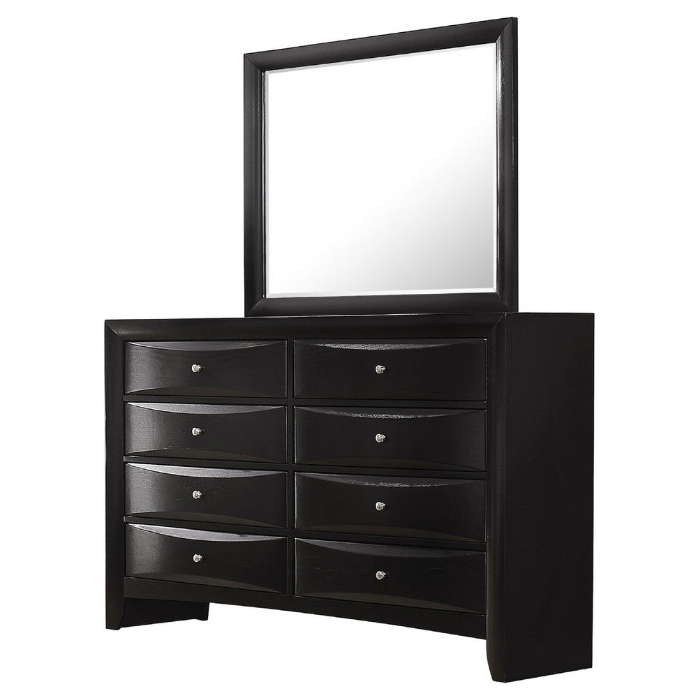 Ica 2pc Wide Dresser and Mirror Set | Chambered Fronts | Black Wood