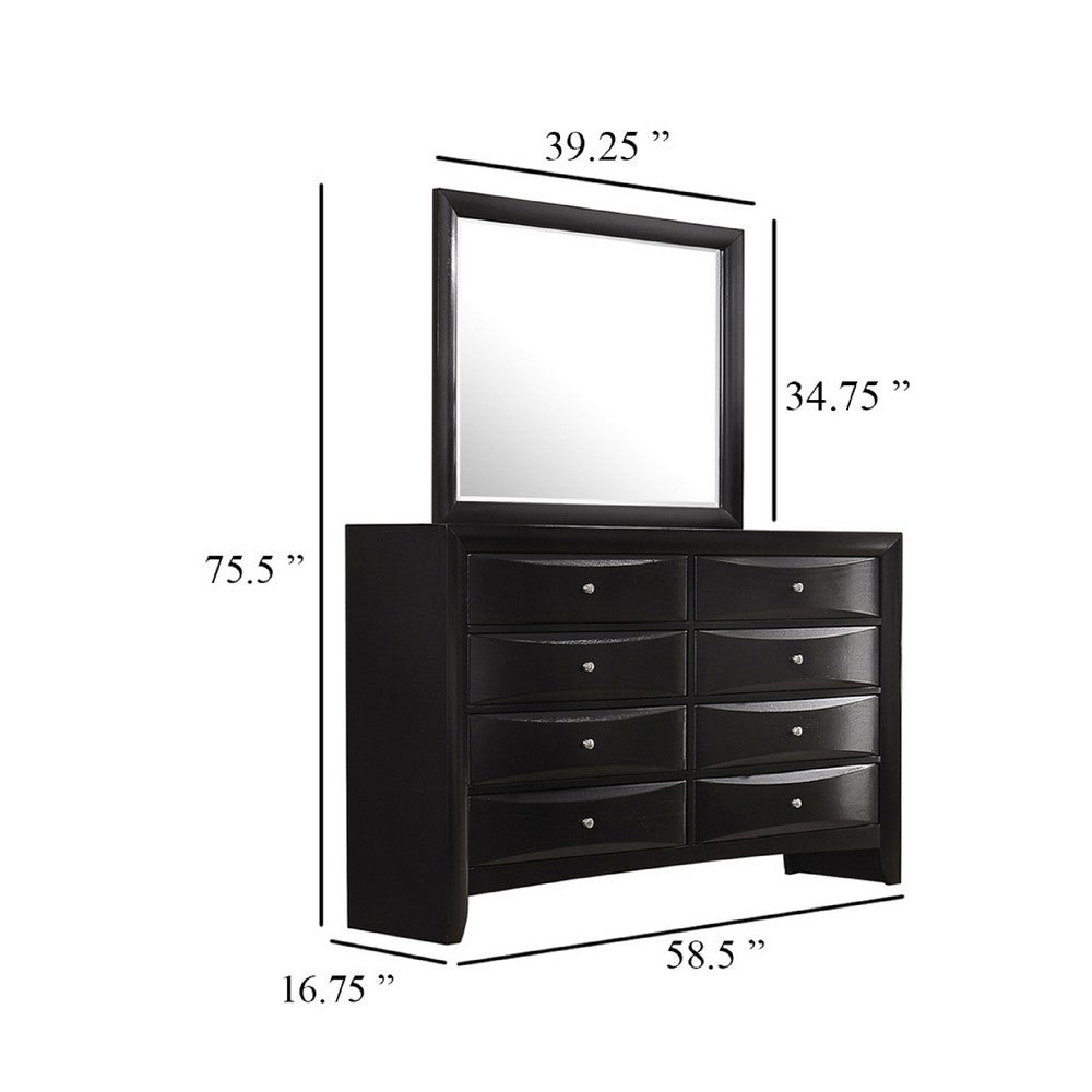 Ica 2pc Wide Dresser and Mirror Set | Chambered Fronts | Black Wood