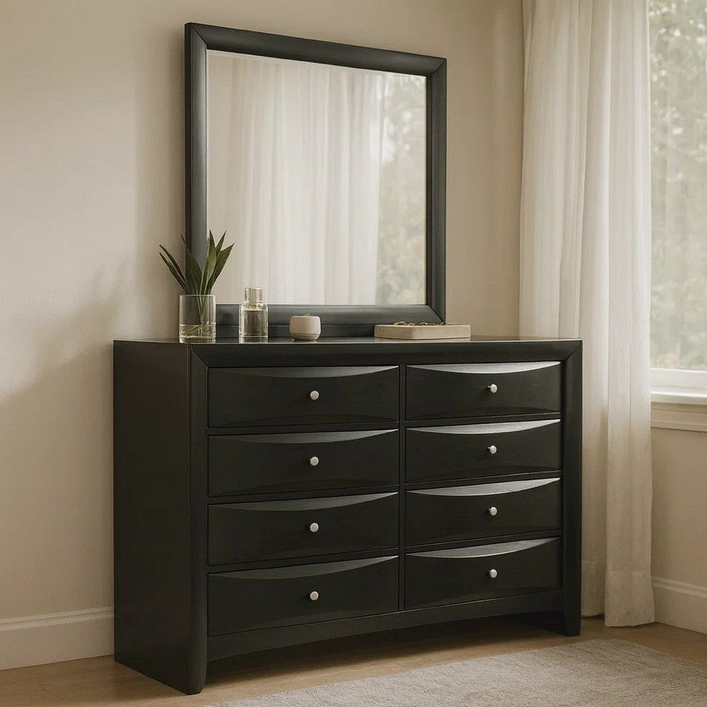 Ica 2pc Wide Dresser and Mirror Set | Chambered Fronts | Black Wood