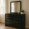 Ica 2pc Wide Dresser and Mirror Set | Chambered Fronts | Black Wood