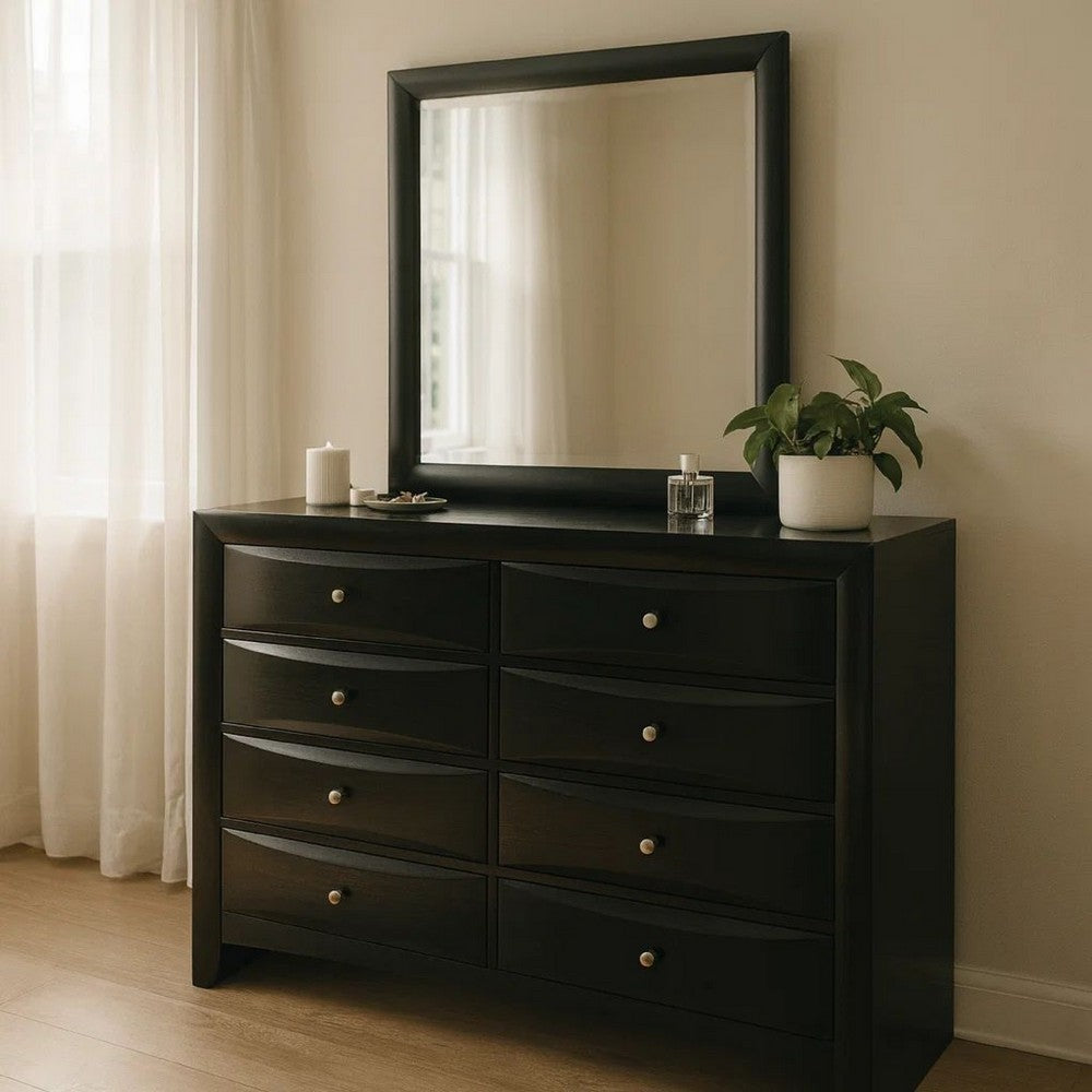 Ica 2pc Wide Dresser and Mirror Set | Chambered Fronts | Black Wood