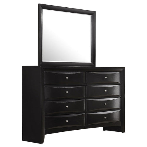 Ica 2pc Wide Dresser and Mirror Set | Chambered Fronts | Black Wood