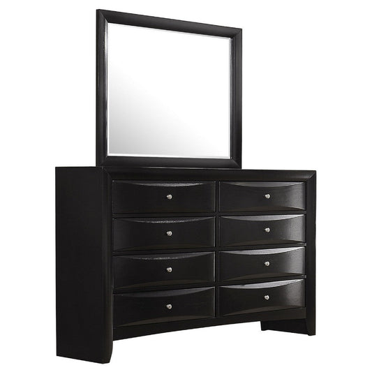 Ica 2pc Wide Dresser and Mirror Set | Chambered Fronts | Black Wood
