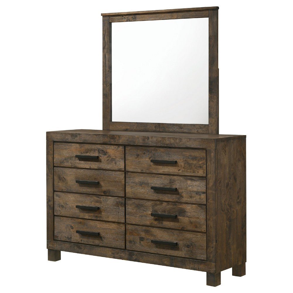 Frio 2pc Wide Dresser and Mirror Set | 8 Drawers | Golden Brown Wood BM339990