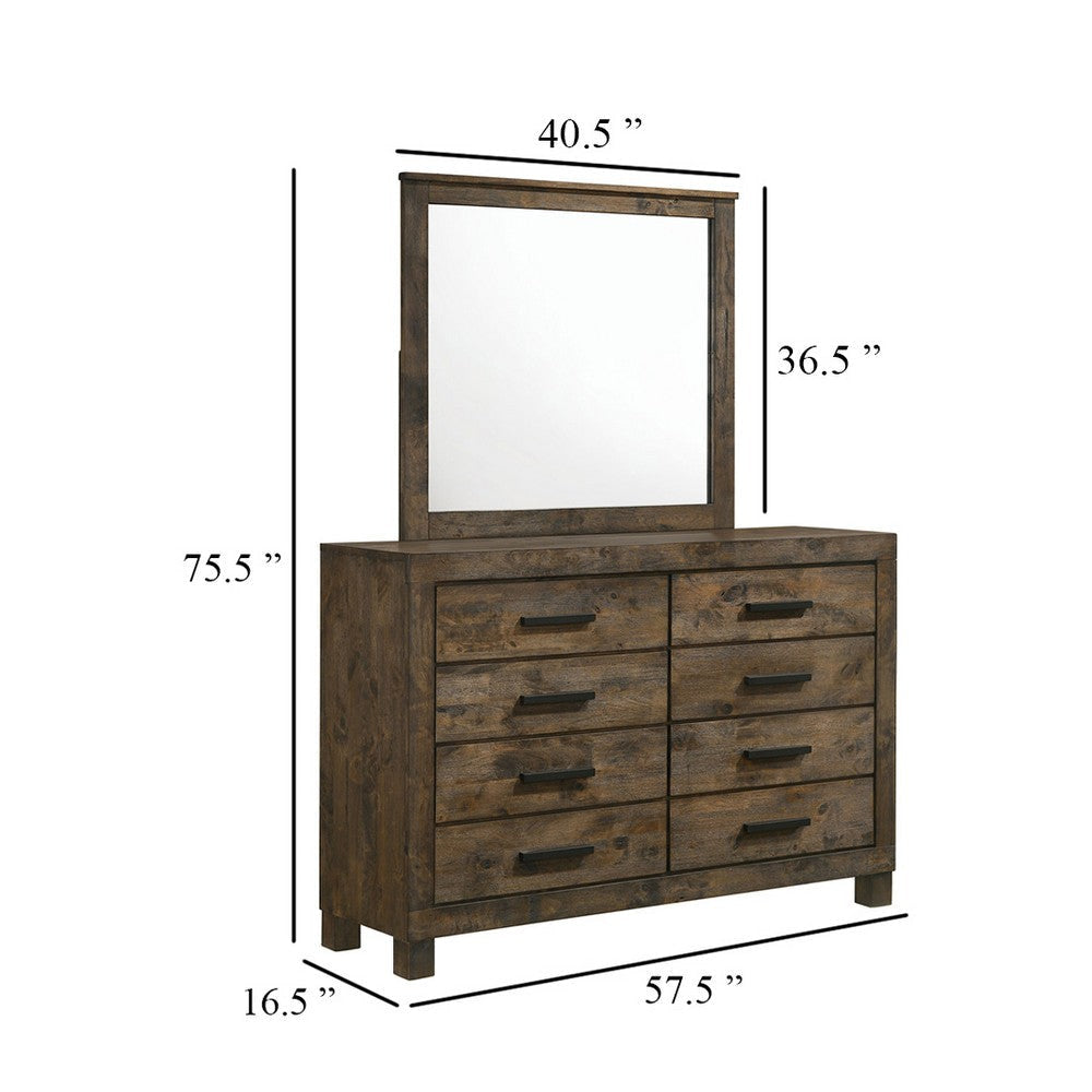 Frio 2pc Wide Dresser and Mirror Set | 8 Drawers | Golden Brown Wood BM339990