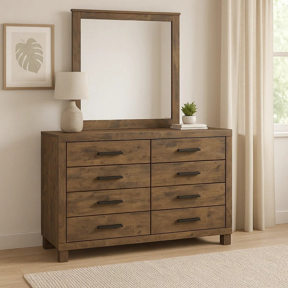 Frio 2pc Wide Dresser and Mirror Set | 8 Drawers | Golden Brown Wood BM339990