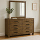 Frio 2pc Wide Dresser and Mirror Set | 8 Drawers | Golden Brown Wood
