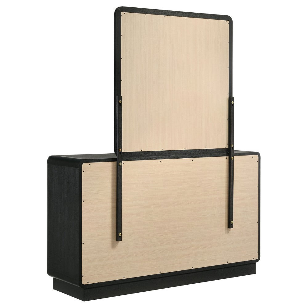 Cavy Wide Dresser with Matching Mirror | 6 Drawers | Black Wood | Gold