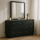 Cavy Wide Dresser with Matching Mirror | 6 Drawers | Black Wood | Gold