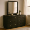 Cavy Wide Dresser with Matching Mirror | 6 Drawers | Black Wood | Gold
