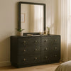 Cavy Wide Dresser with Matching Mirror | 6 Drawers | Black Wood | Gold