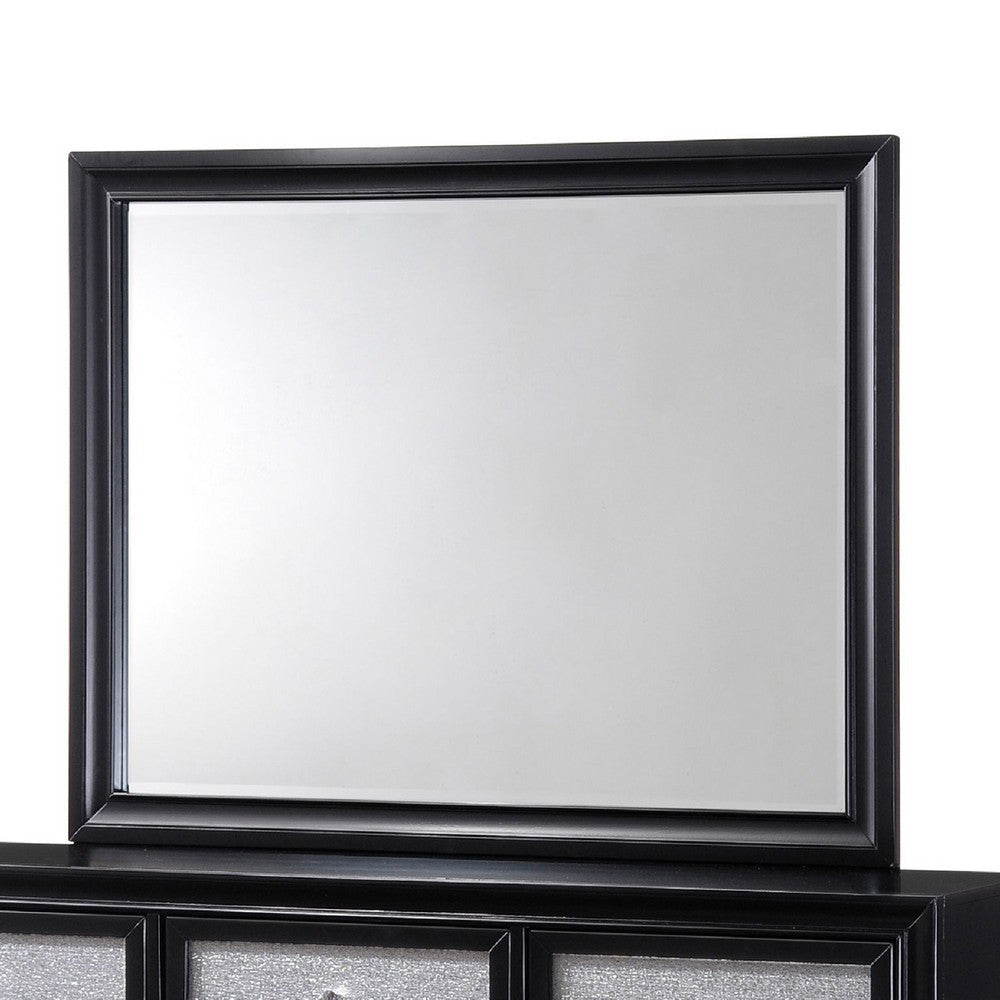 Dini Wide Dresser with Mirror | 7 Glitter Accent Drawers | Black Wood BM339992