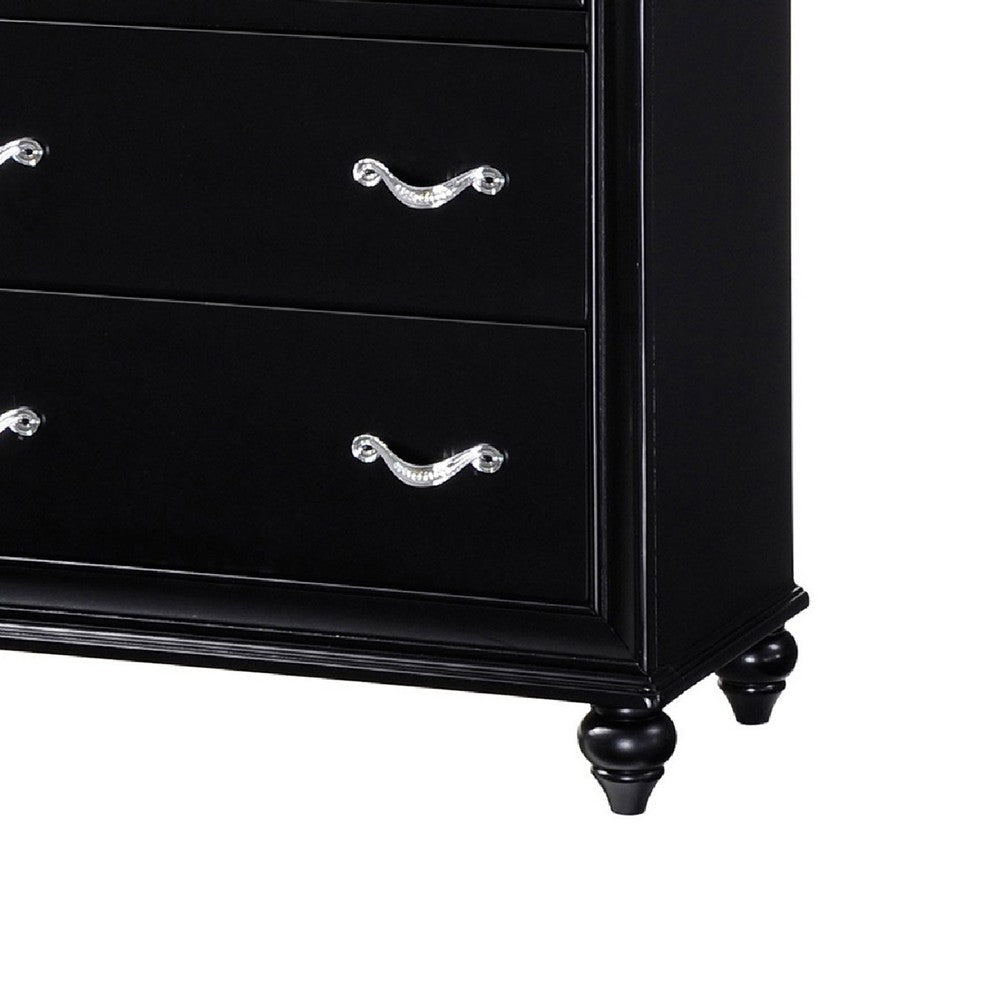 Dini Wide Dresser with Mirror | 7 Glitter Accent Drawers | Black Wood BM339992