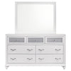 Dini Wide Dresser with Mirror | 7 Glitter Accent Drawers | White Wood