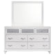 Dini Wide Dresser with Mirror | 7 Glitter Accent Drawers | White Wood