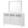 Dini Wide Dresser with Mirror | 7 Glitter Accent Drawers | White Wood