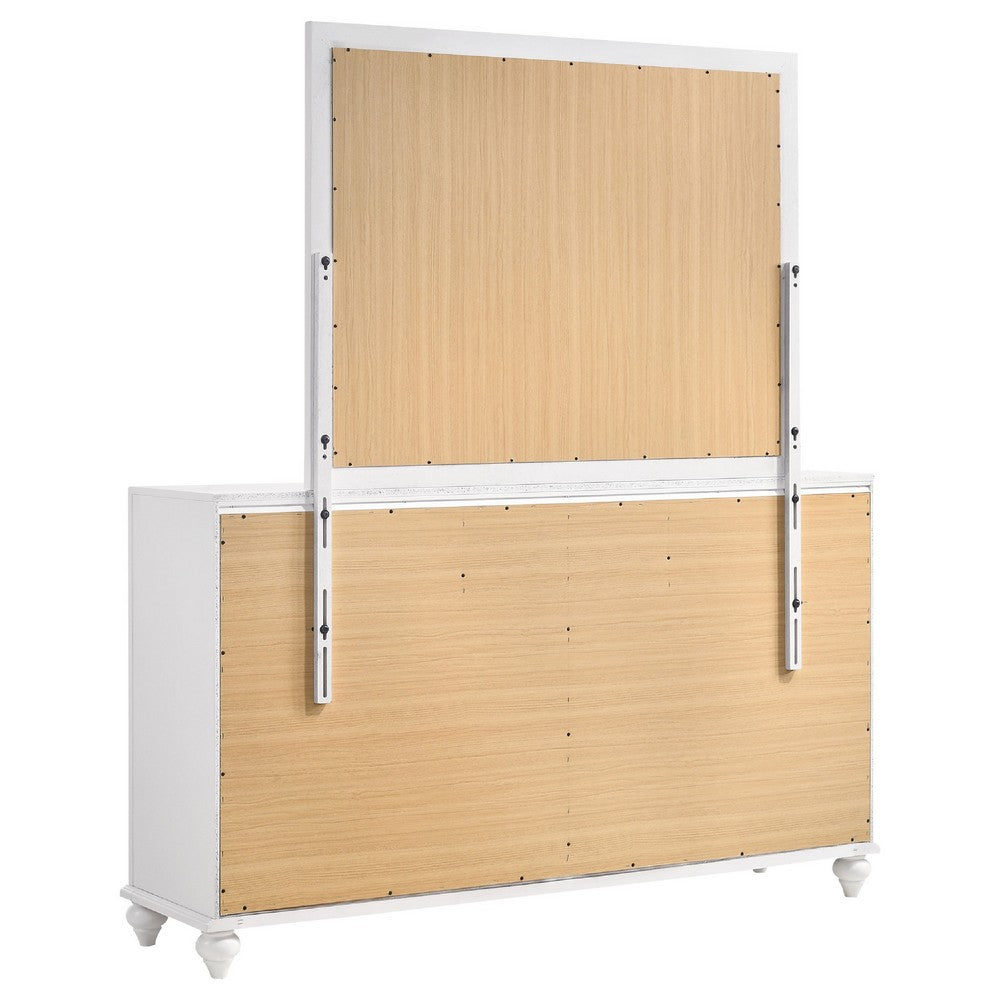 Dini Wide Dresser with Mirror | 7 Glitter Accent Drawers | White Wood