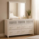 Dini Wide Dresser with Mirror | 7 Glitter Accent Drawers | White Wood