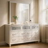 Dini Wide Dresser with Mirror | 7 Glitter Accent Drawers | White Wood
