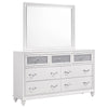 Dini Wide Dresser with Mirror | 7 Glitter Accent Drawers | White Wood