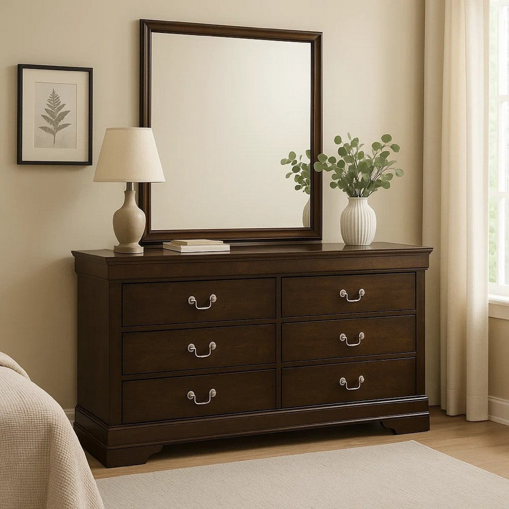 Nim Wide Dresser and Mirror with Molded Trim | 6 Drawers | Dark Brown BM339994